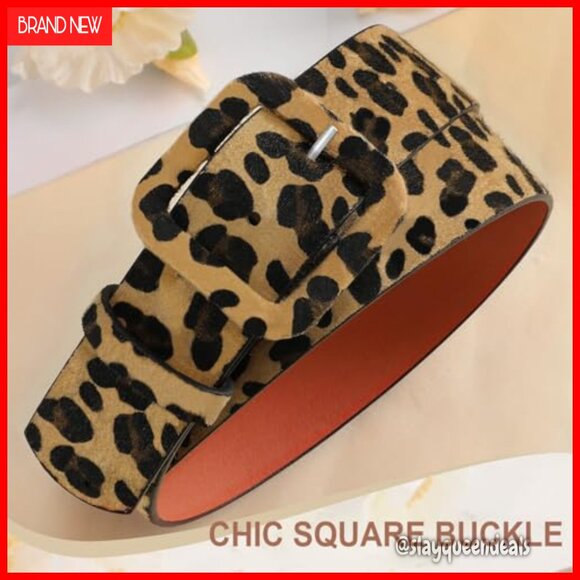 Adjustable PU Leather Belt with Square Buckle for Jeans Dresses